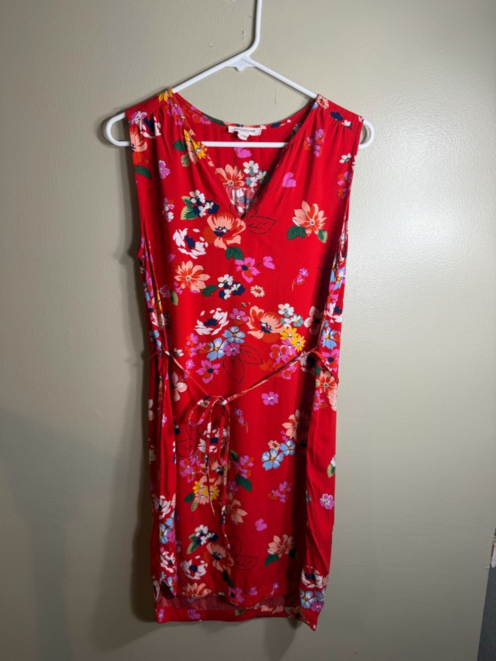 Y2K Red Floral Slip Dress Tie Waist Tropical Mini S
